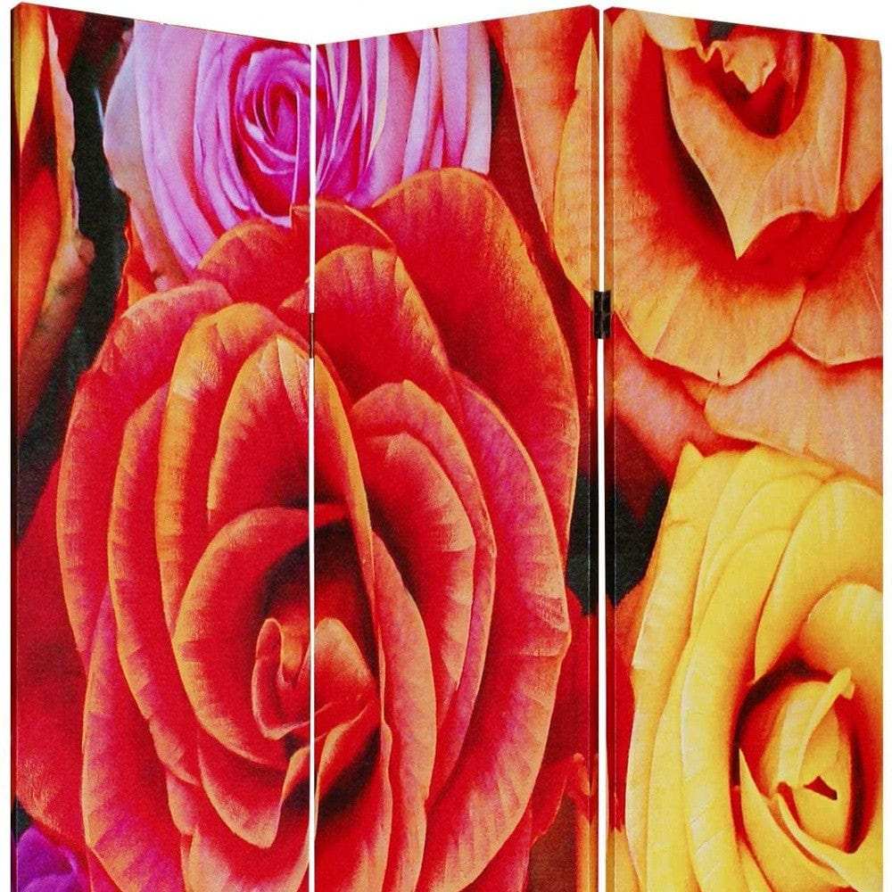 48 X 72 Multi Color Wood Canvas Daisy And Rose Screen - Homeroots - Flyclothing LLC