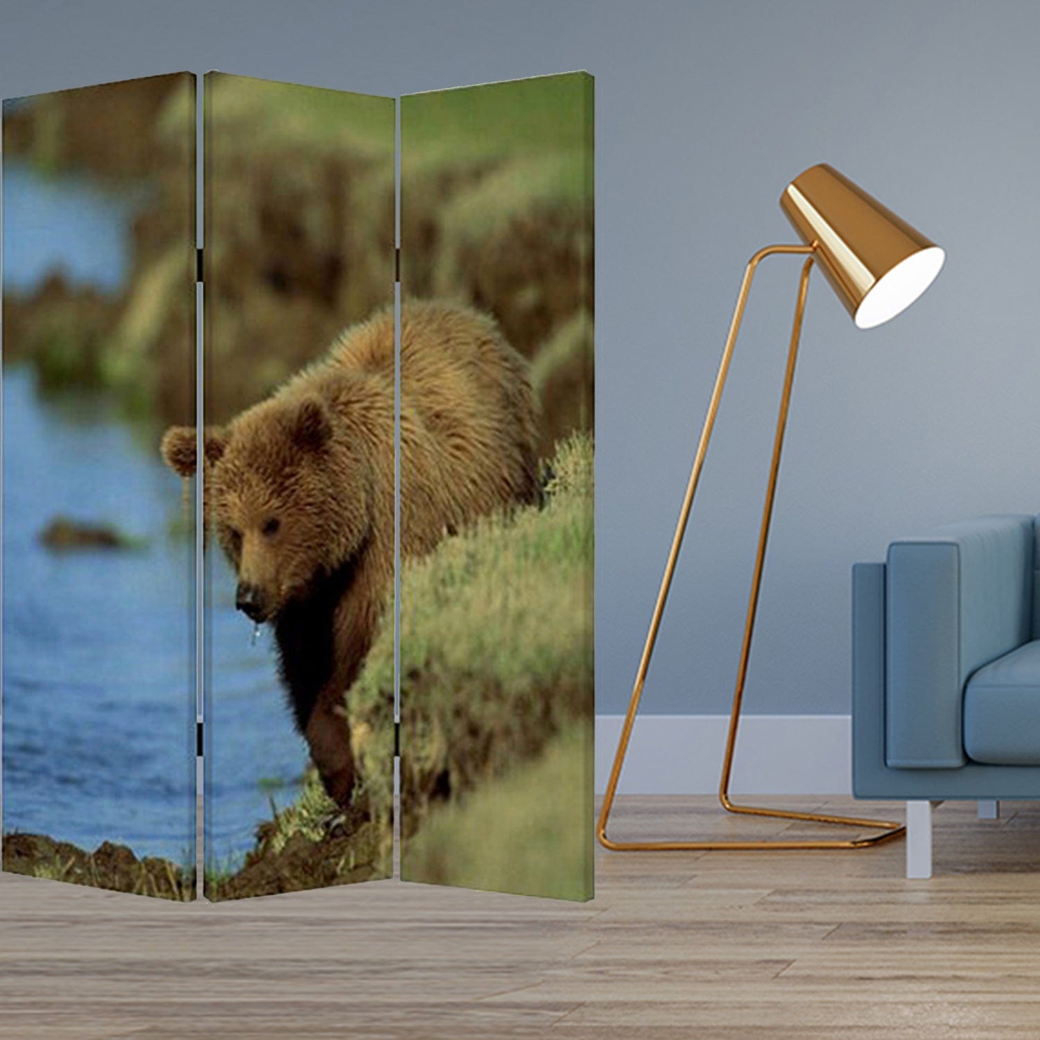 48" X 72" Multi Color Wood Canvas Bear Screen - Homeroots - Flyclothing LLC