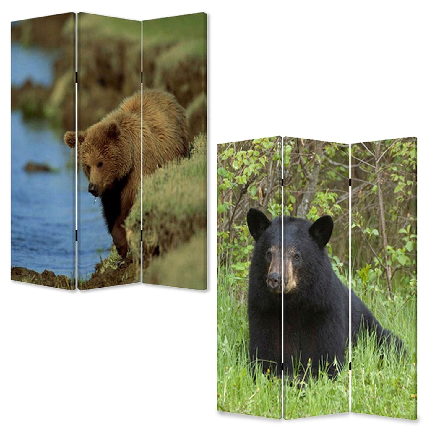 48" X 72" Multi Color Wood Canvas Bear Screen - Homeroots - Flyclothing LLC