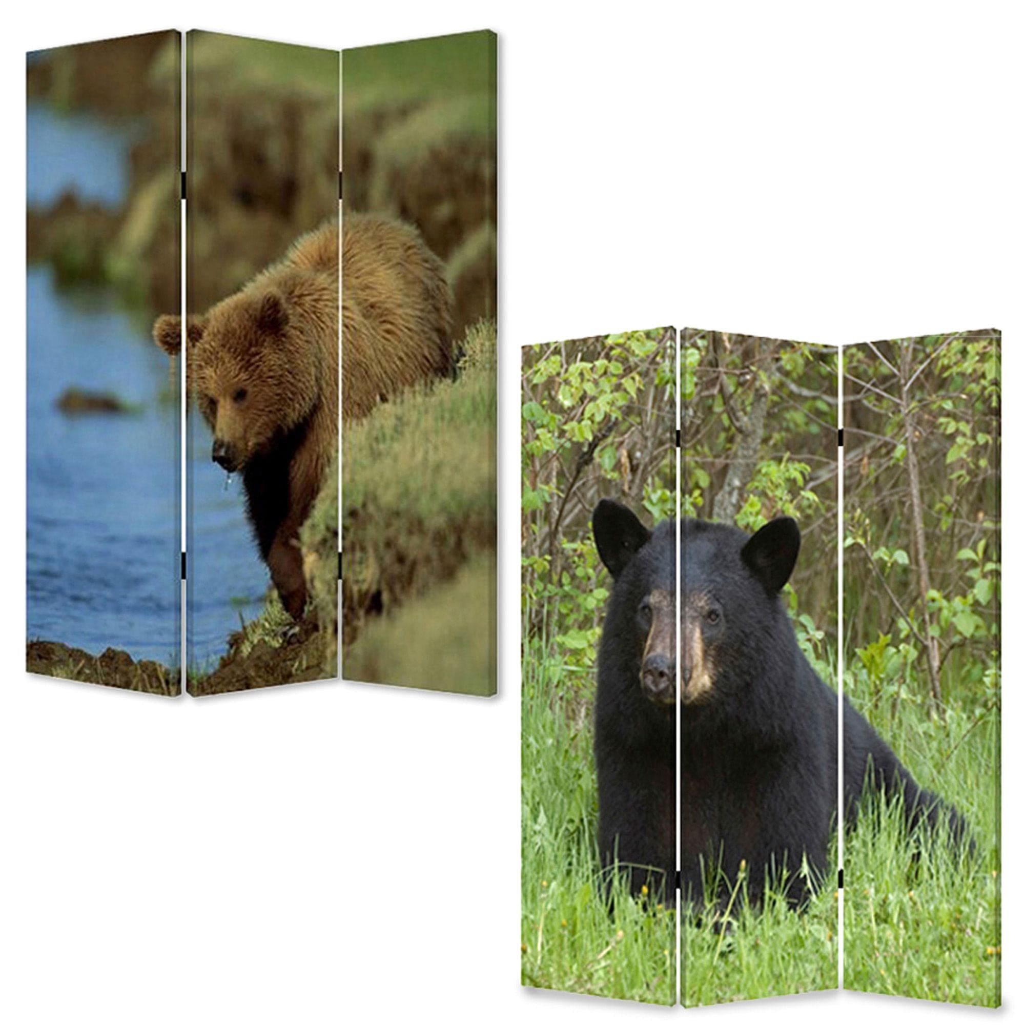 48" X 72" Multi Color Wood Canvas Bear Screen - Homeroots - Flyclothing LLC