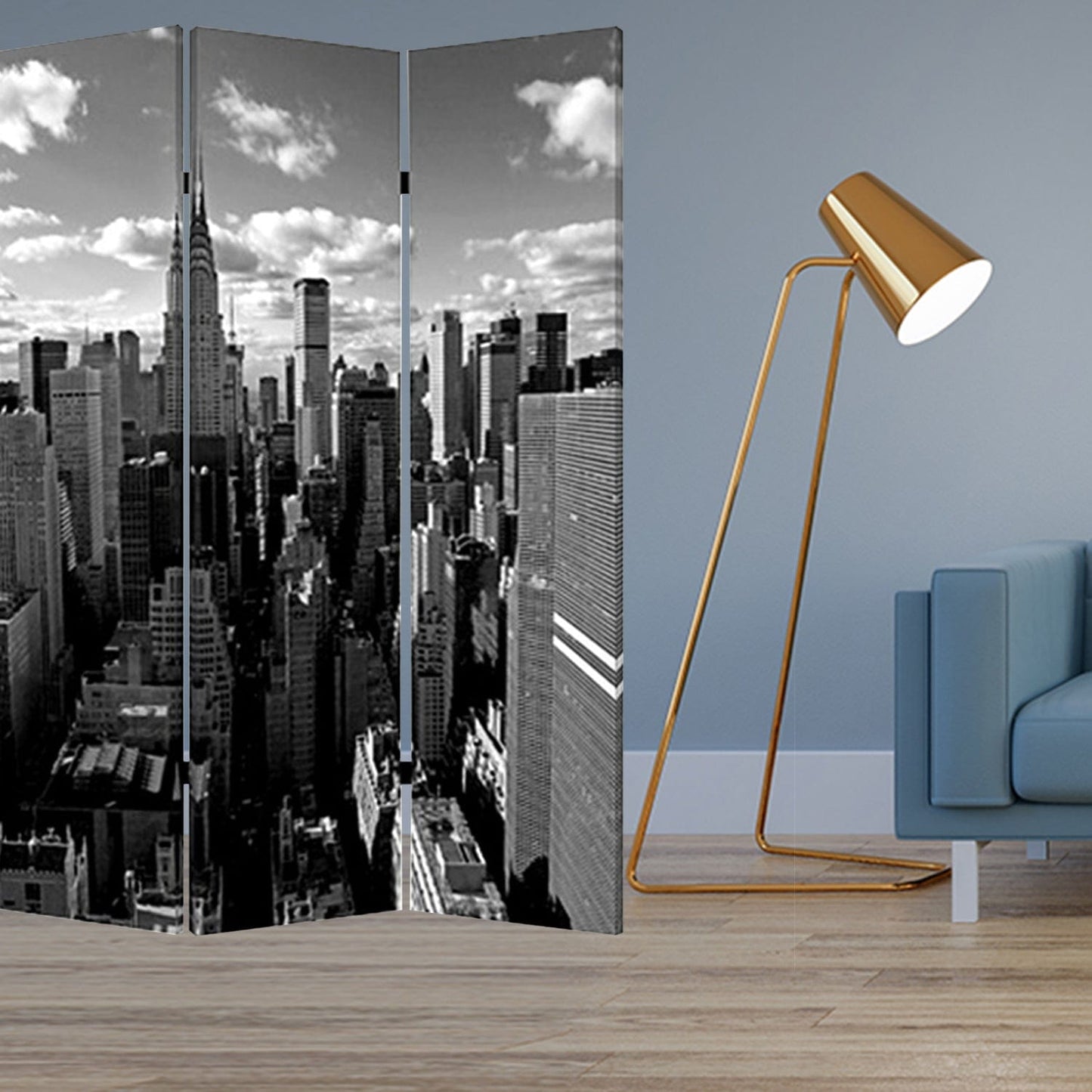 48" X 72" Multi Color Wood Canvas New York Skyline Screen - Homeroots - Flyclothing LLC