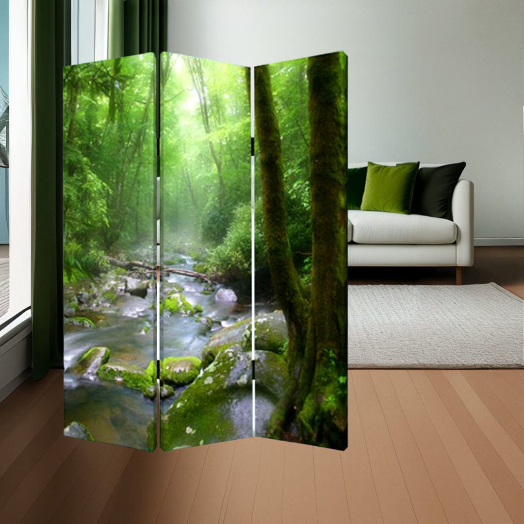 72" Green CanvasFolding Three Panel Screen Room Divider - Homeroots - Flyclothing LLC