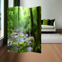 72" Green CanvasFolding Three Panel Screen Room Divider - Homeroots