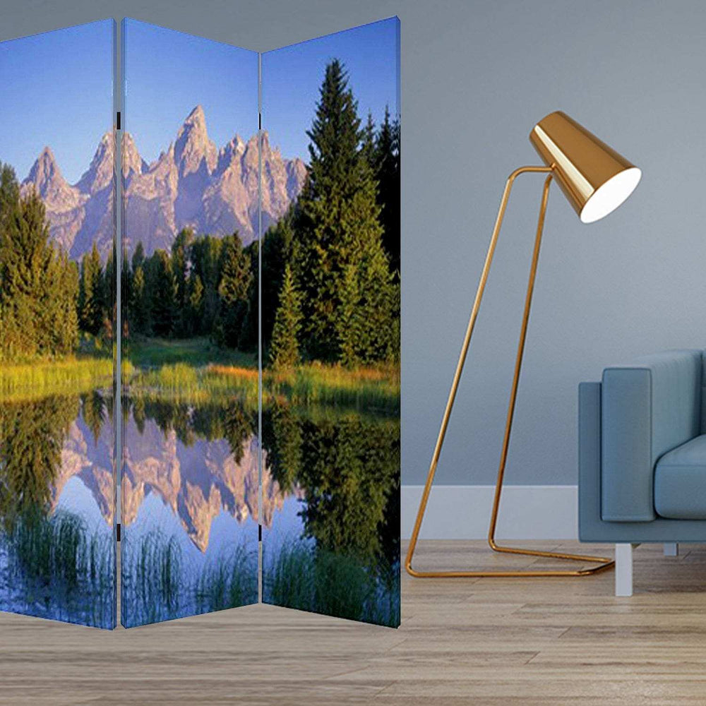48 X 72 Multi Color Wood Canvas Mountain Peaks Screen - Homeroots - Flyclothing LLC