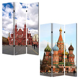 48" X 72" Red Blue and White Wood Canvas Russia Screen - Homeroots - Flyclothing LLC