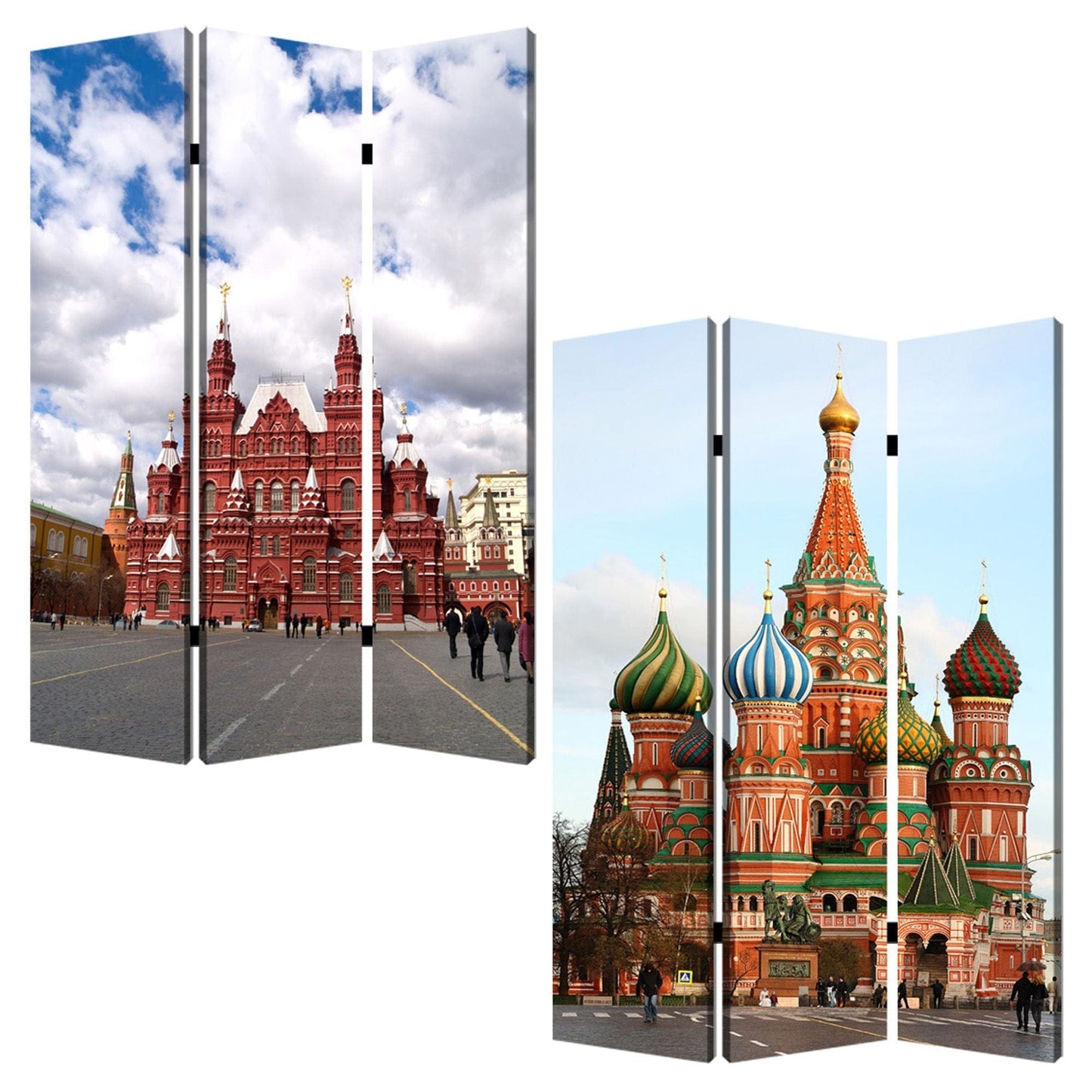 48" X 72" Red Blue and White Wood Canvas Russia Screen - Homeroots - Flyclothing LLC