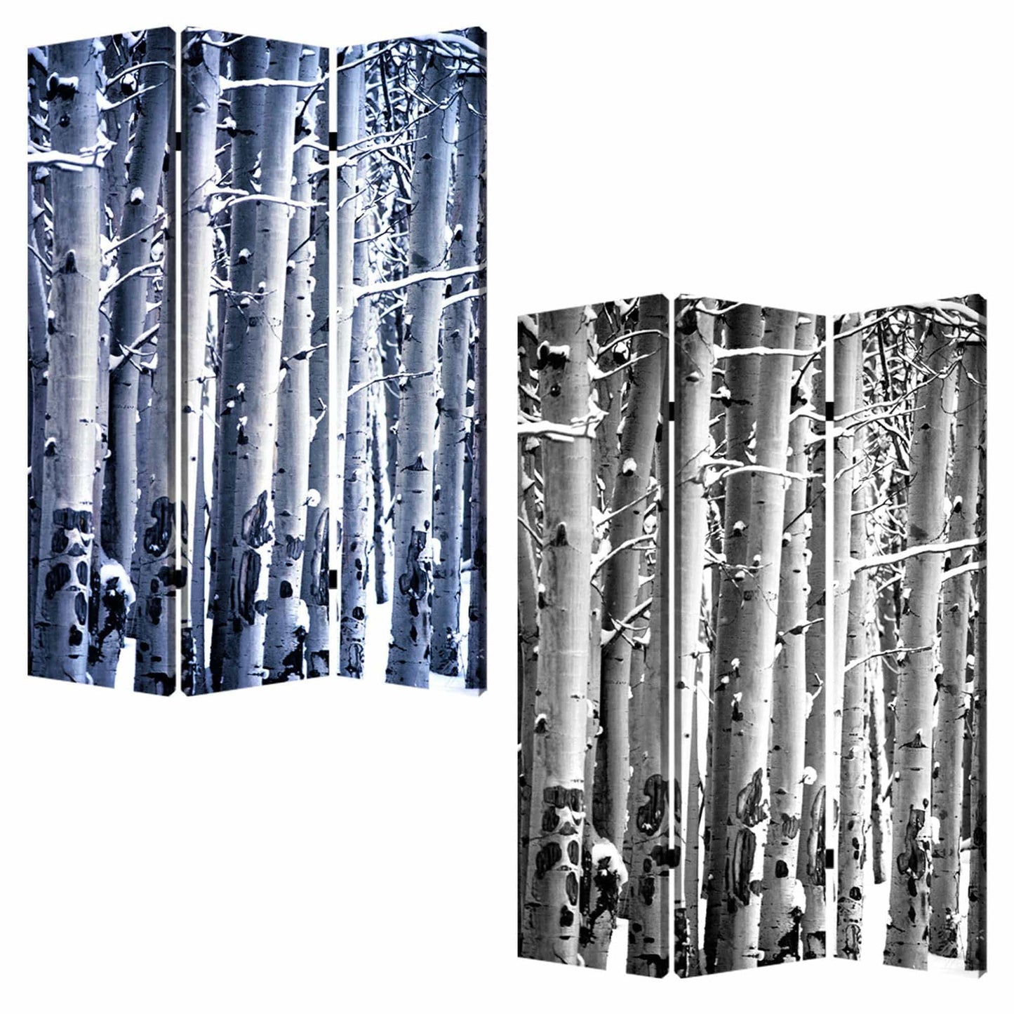 48" X 72" Gray And White Wood Canvas Birch Screen - Homeroots - Flyclothing LLC