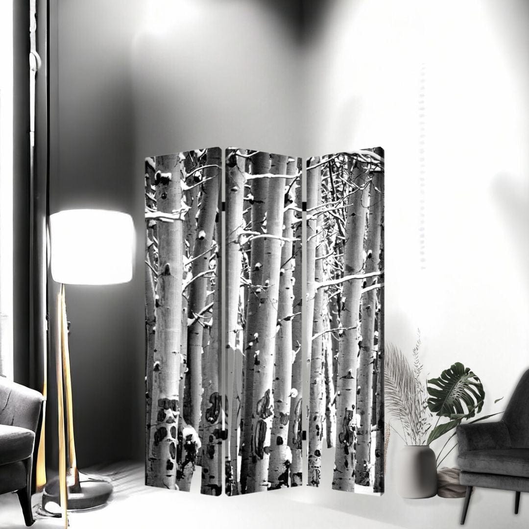 48" X 72" Gray And White Wood Canvas Birch Screen - Homeroots - Flyclothing LLC