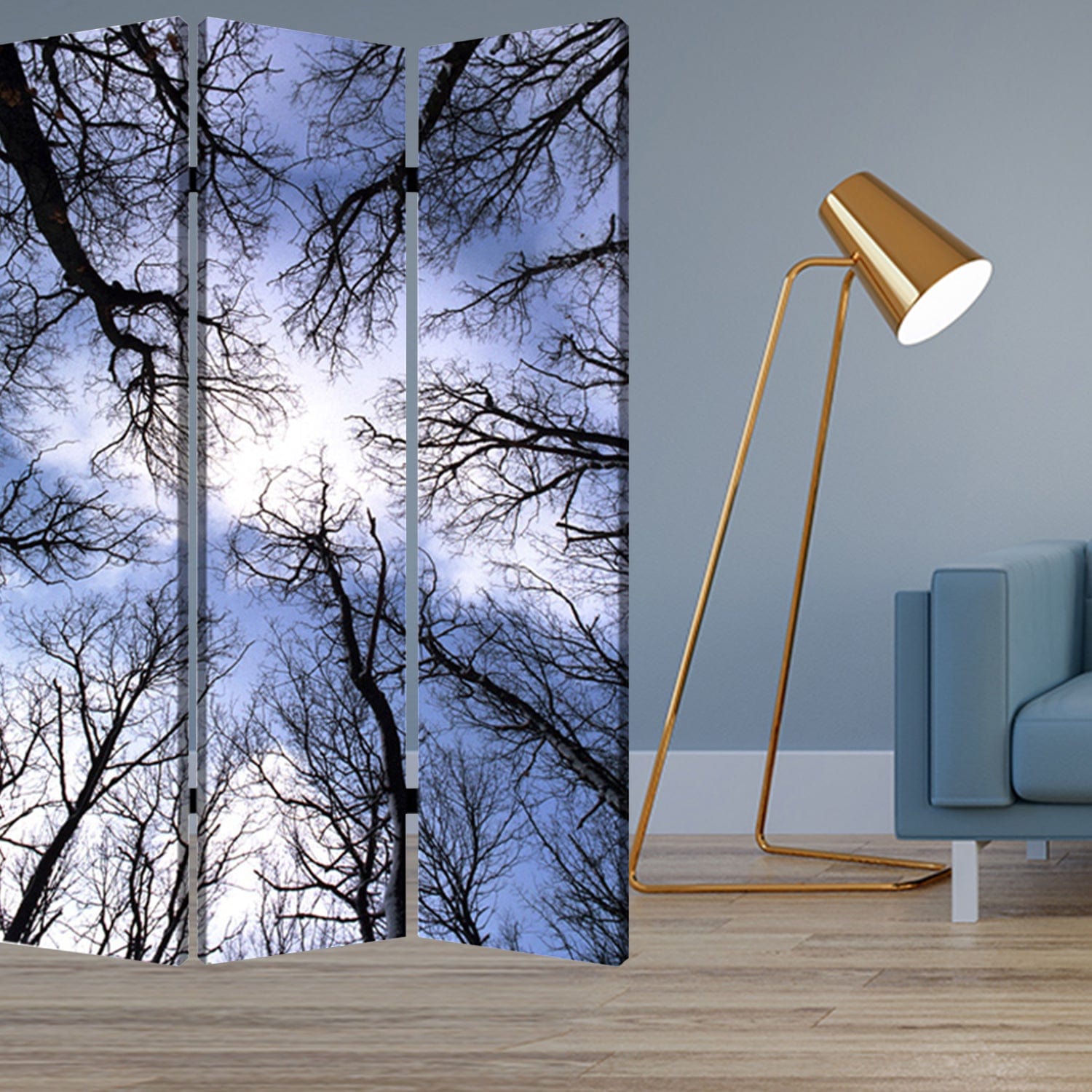 48" X 72" Multi Color Wood Canvas Forest Screen - Homeroots - Flyclothing LLC