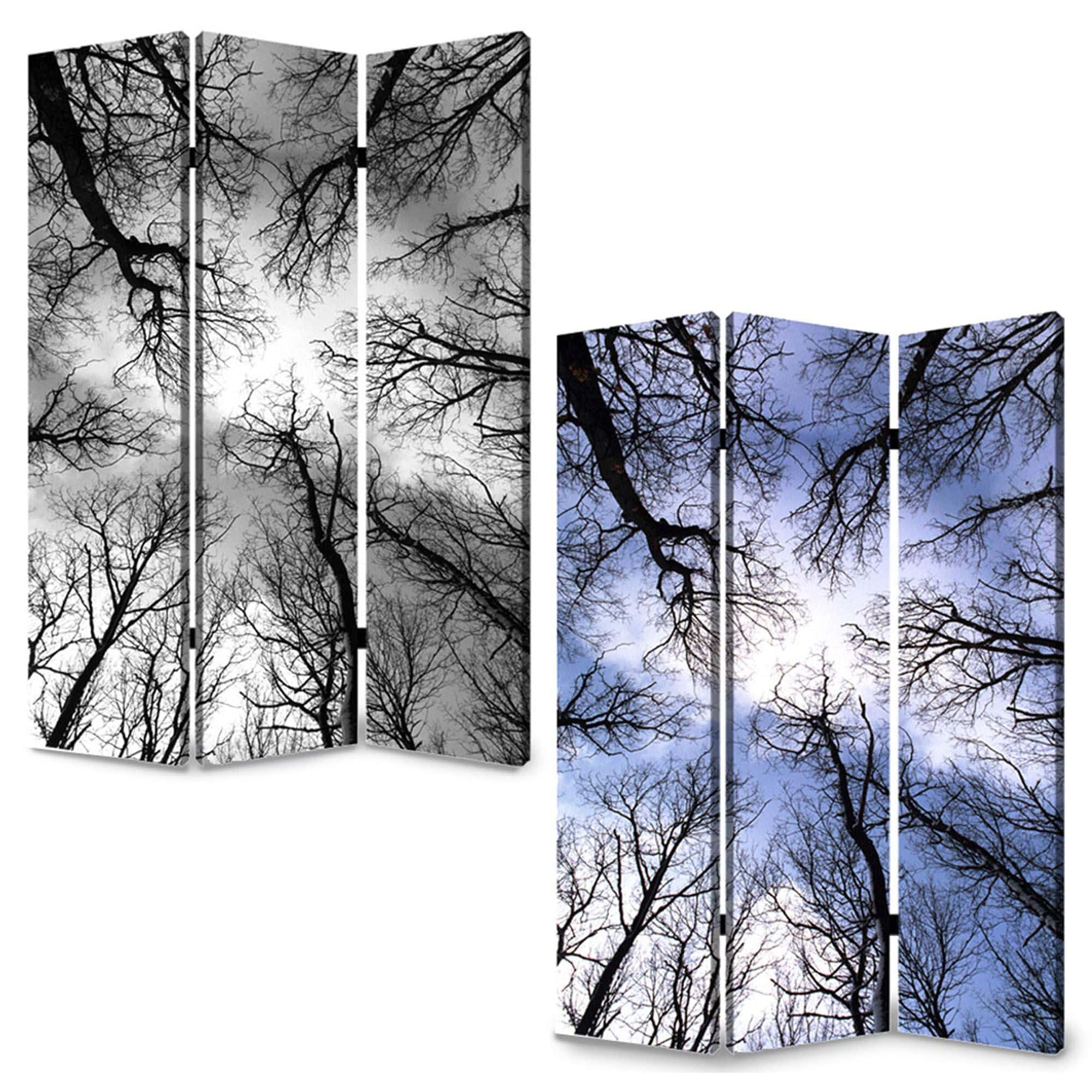 48" X 72" Multi Color Wood Canvas Forest Screen - Homeroots - Flyclothing LLC