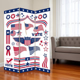 72" Blue and White Canvas Folding Three Panel Screen Room Divider - Homeroots - Flyclothing LLC