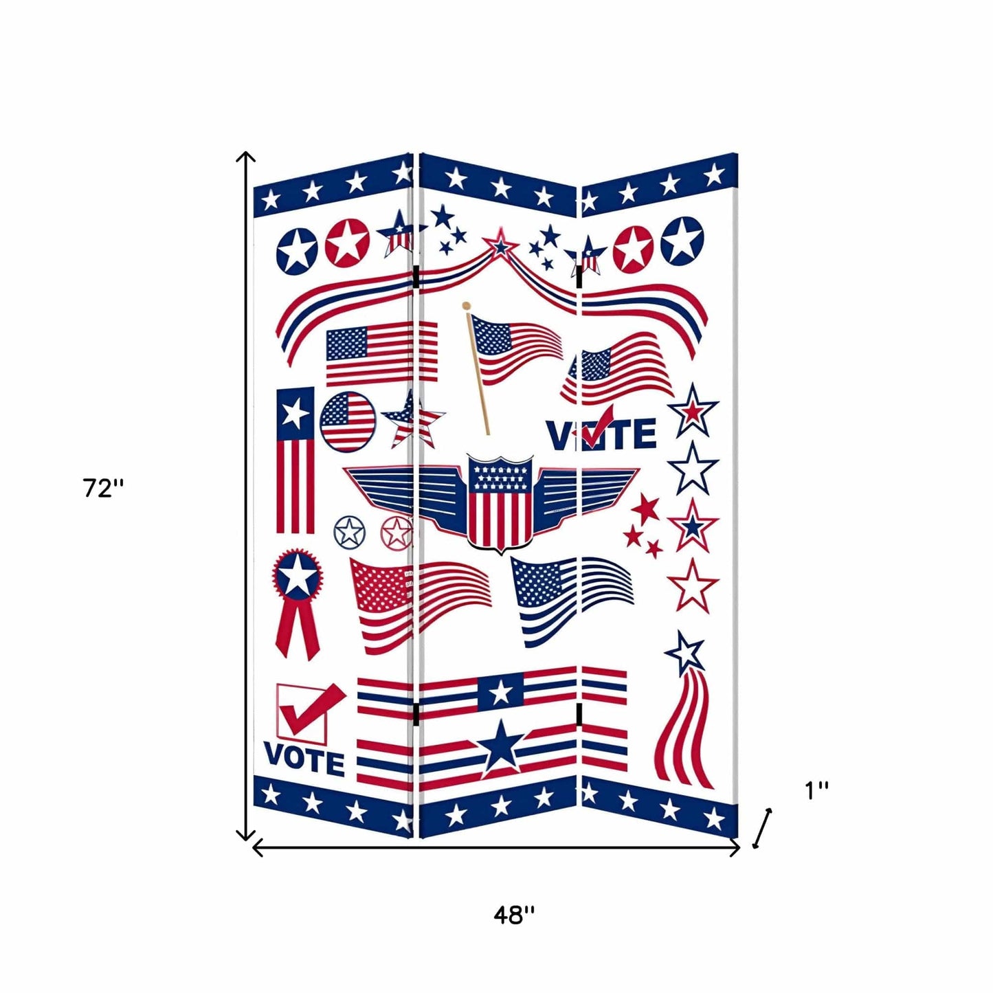 72" Blue and White Canvas Folding Three Panel Screen Room Divider - Homeroots - Flyclothing LLC