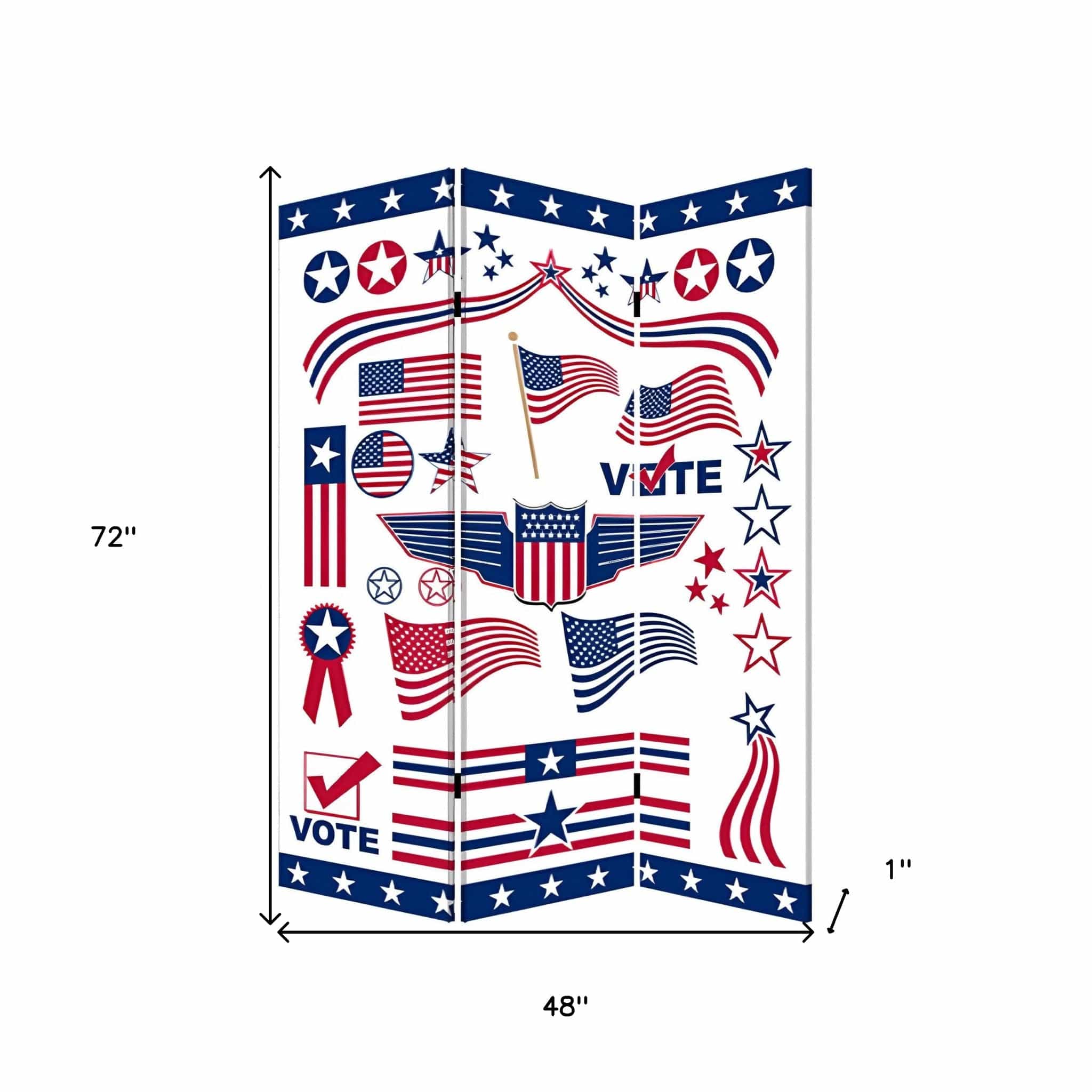 72" Blue and White Canvas Folding Three Panel Screen Room Divider - Homeroots - Flyclothing LLC