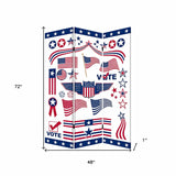 72" Blue and White Canvas Folding Three Panel Screen Room Divider - Homeroots