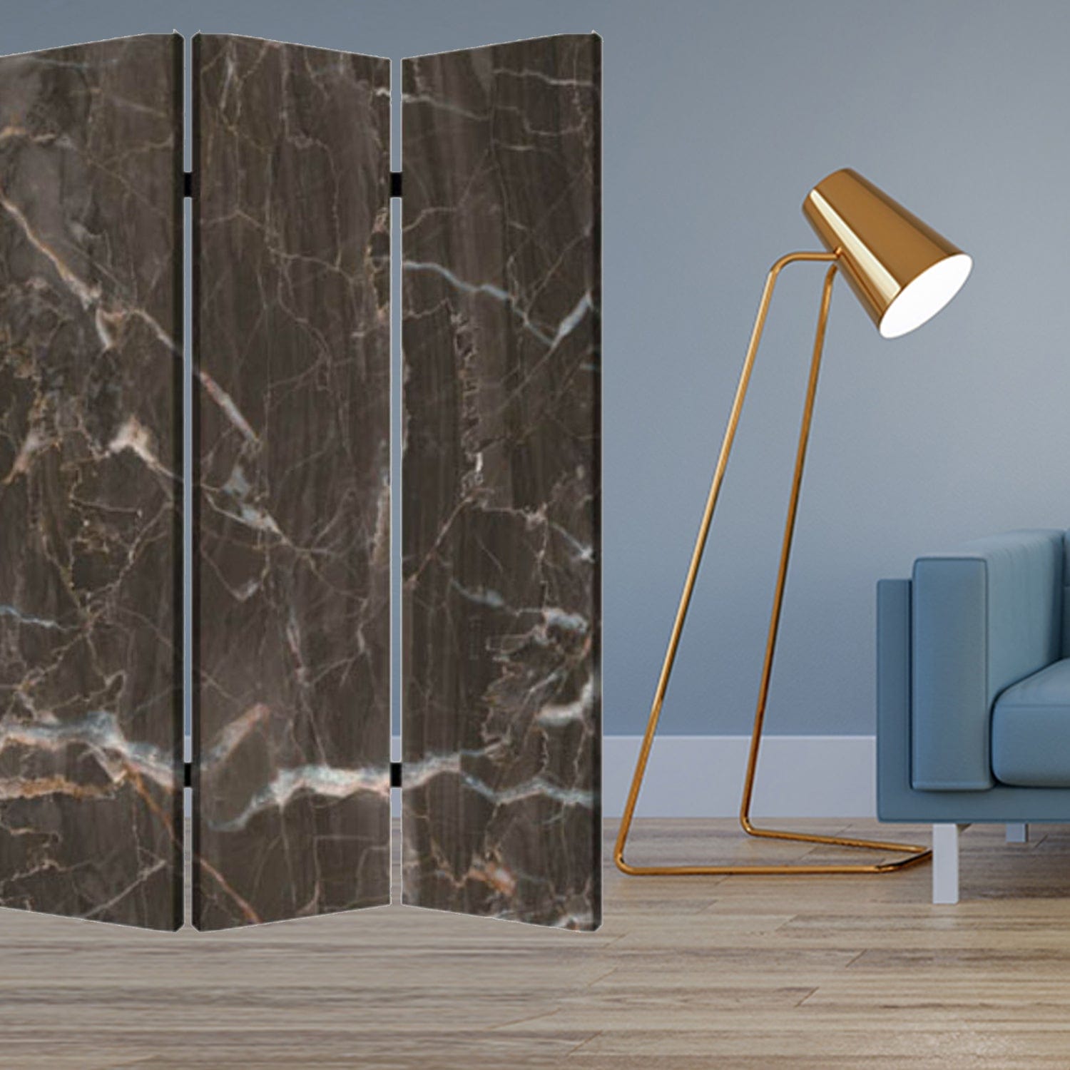 48" X 72" Multi Color Wood Canvas Black Marble Screen - Homeroots - Flyclothing LLC