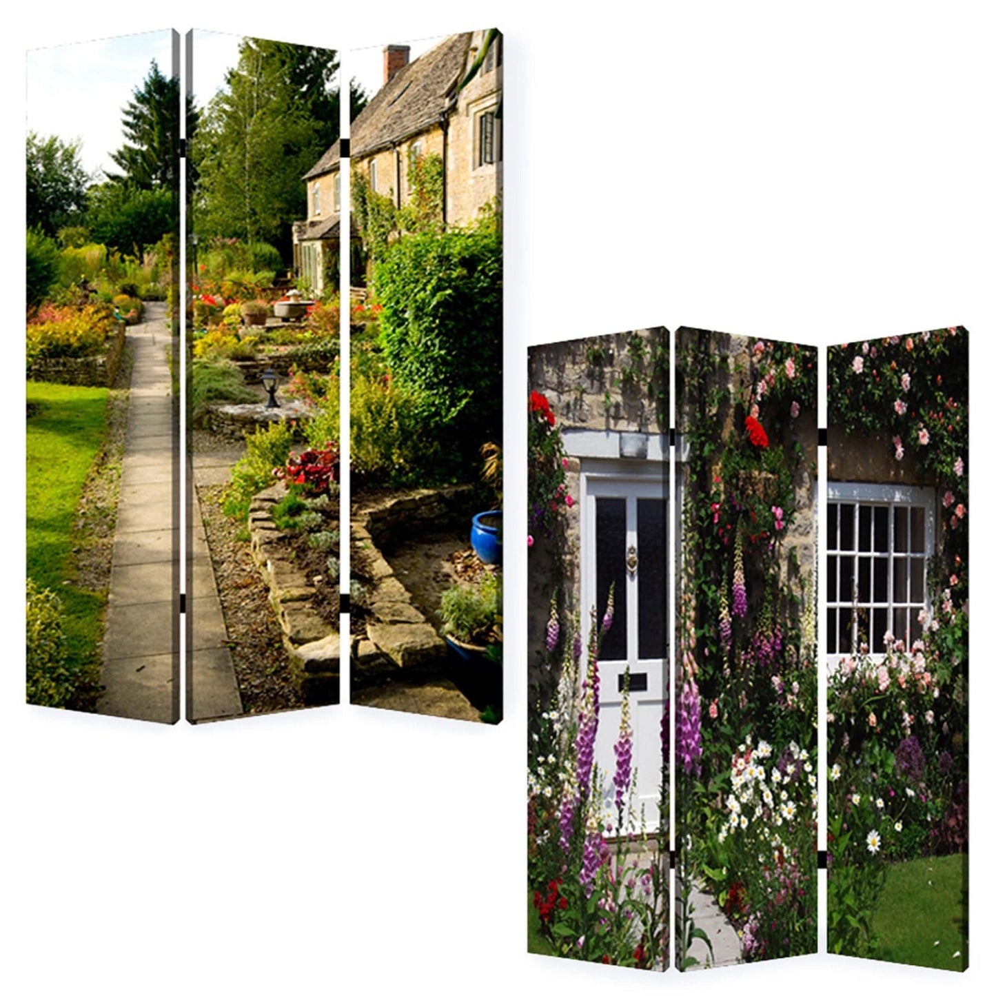 48" X 72" Multi Color Wood Canvas English Garden Screen - Homeroots - Flyclothing LLC