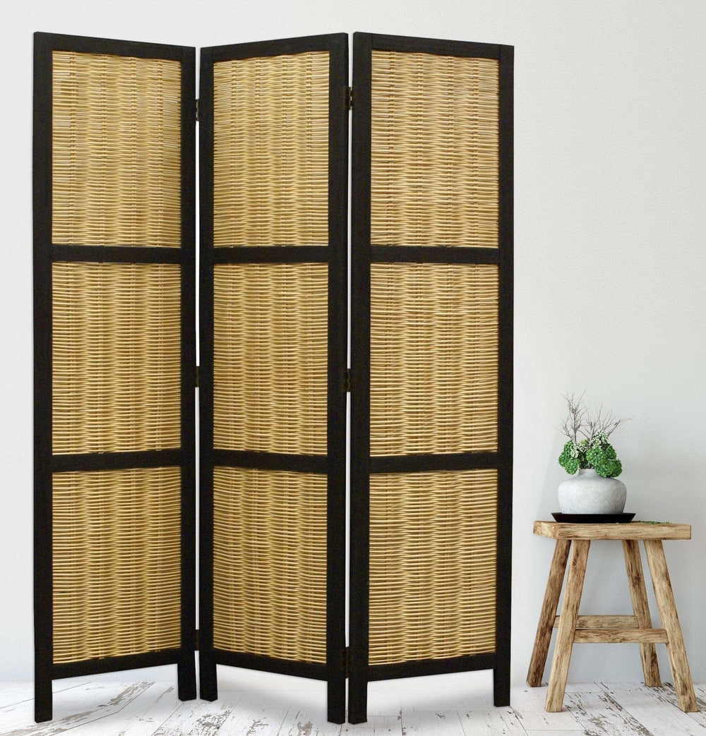 Dark Brown And Natural Willow 3 Panel Room Divider Screen - Homeroots - Flyclothing LLC