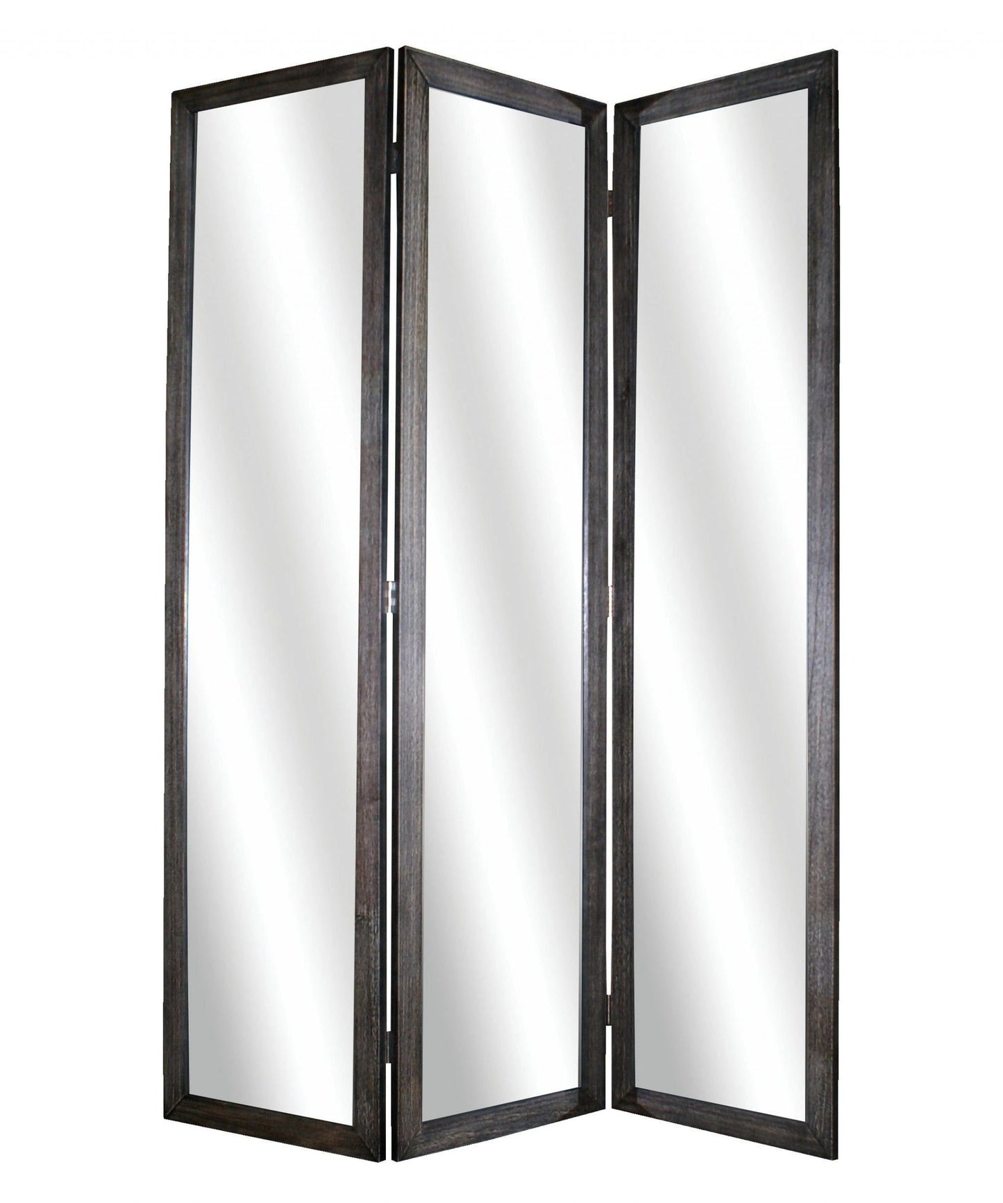 69" Black Wood and Mirrored Glass Folding Three Panel Screen Room Divider - Homeroots - Flyclothing LLC