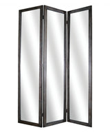 69" Black Wood and Mirrored Glass Folding Three Panel Screen Room Divider - Homeroots - Flyclothing LLC