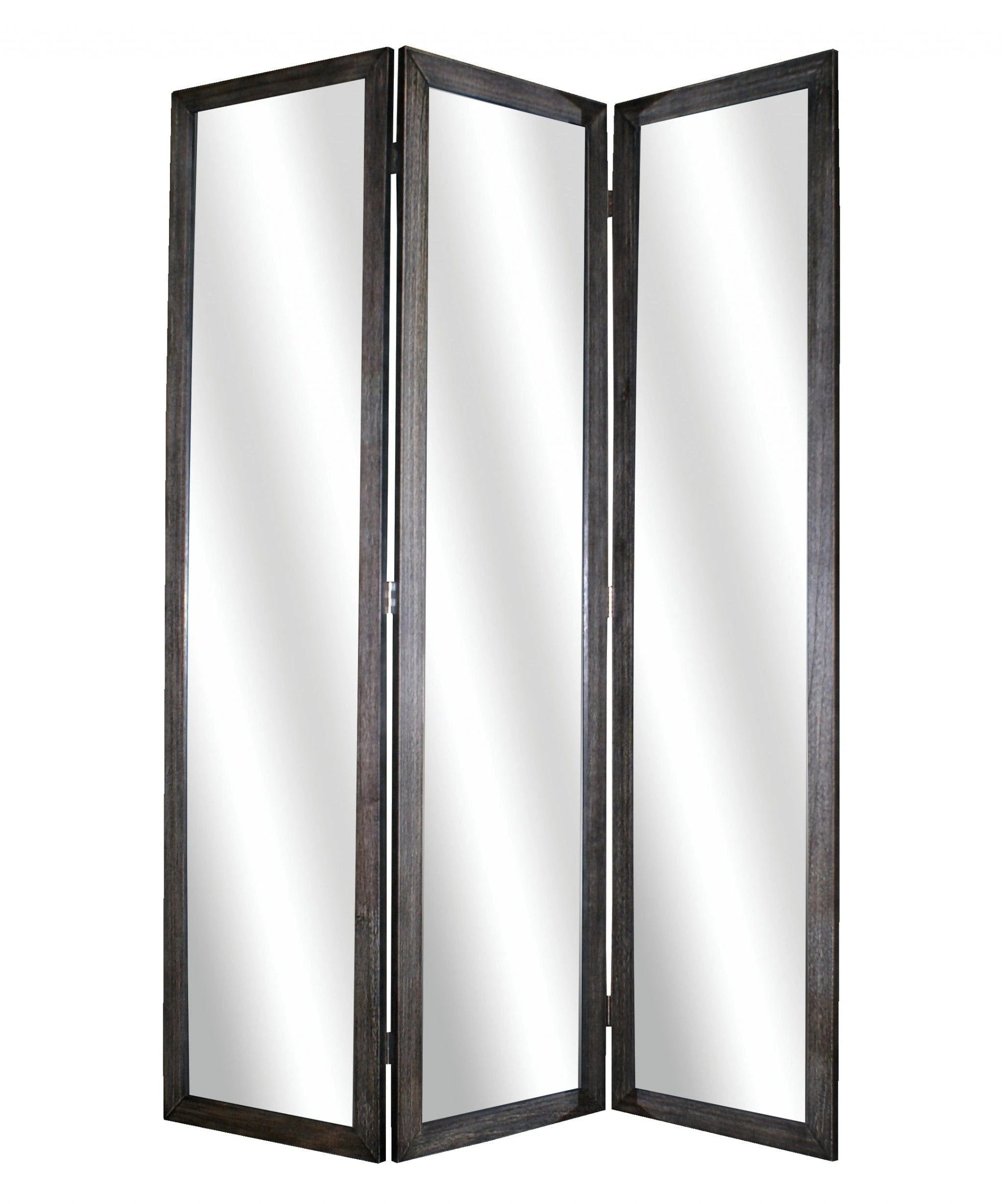 69" Black Wood and Mirrored Glass Folding Three Panel Screen Room Divider - Homeroots - Flyclothing LLC