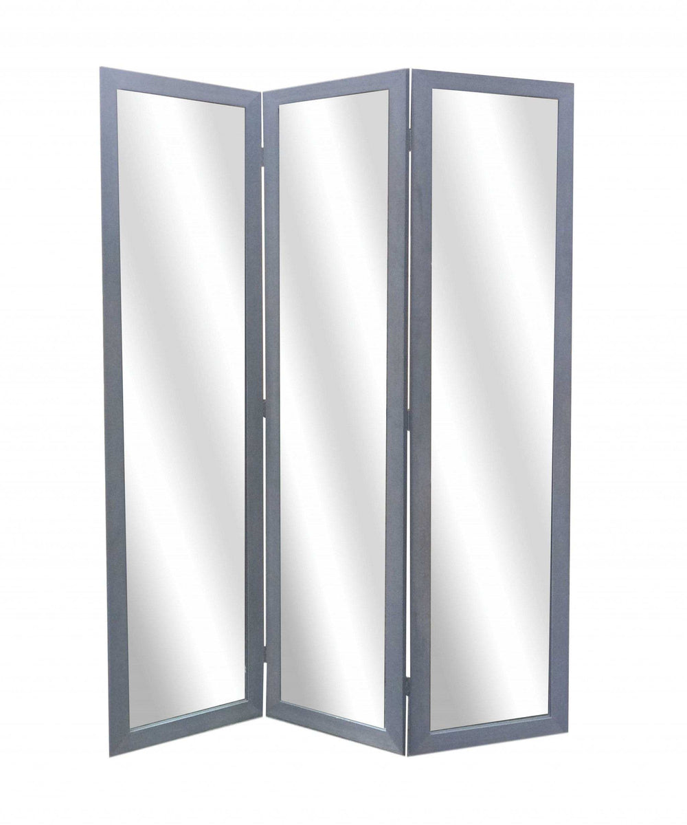 50 X 69 Gray Glass & Wood Mirror Screen - Homeroots - Flyclothing LLC