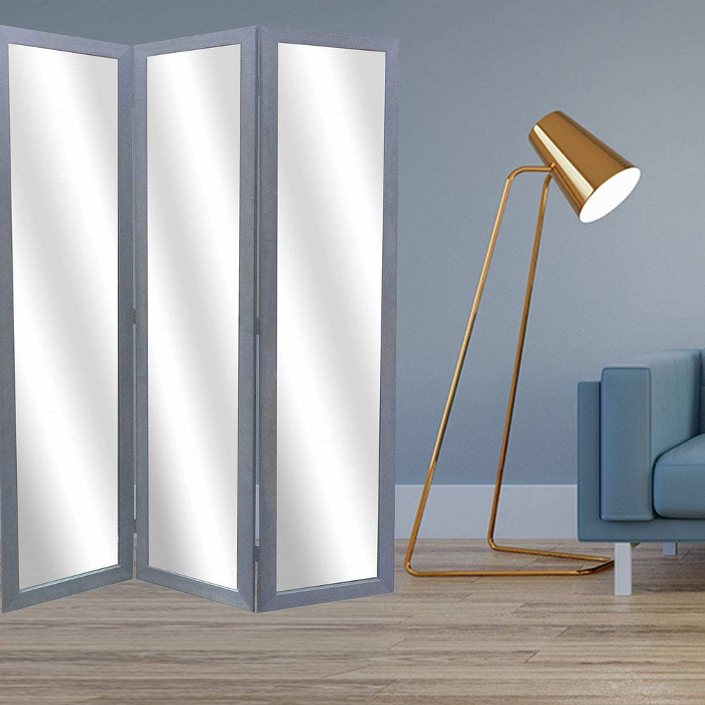 50 X 69 Gray Glass & Wood Mirror Screen - Homeroots - Flyclothing LLC