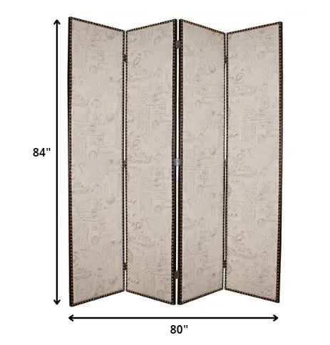 80 X 84 Beige Wood & Fabric Screen - Homeroots - Flyclothing LLC