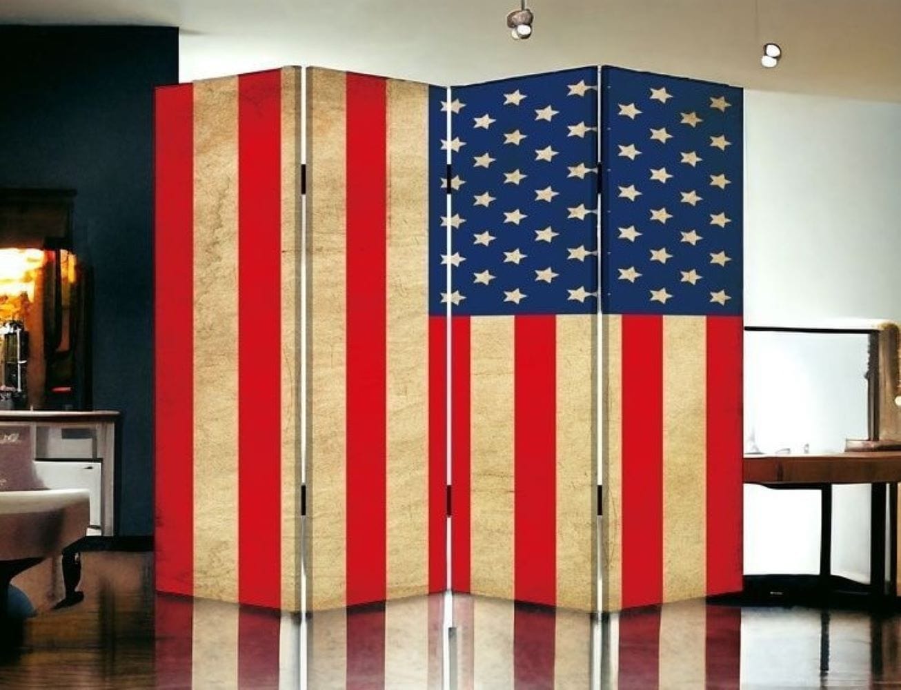 84" X 84" Blue And Red Wood Canvas American Flag Screen - Homeroots - Flyclothing LLC