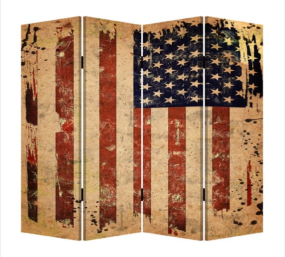 84" X 84" Blue And Red Wood Canvas American Flag Screen - Homeroots - Flyclothing LLC