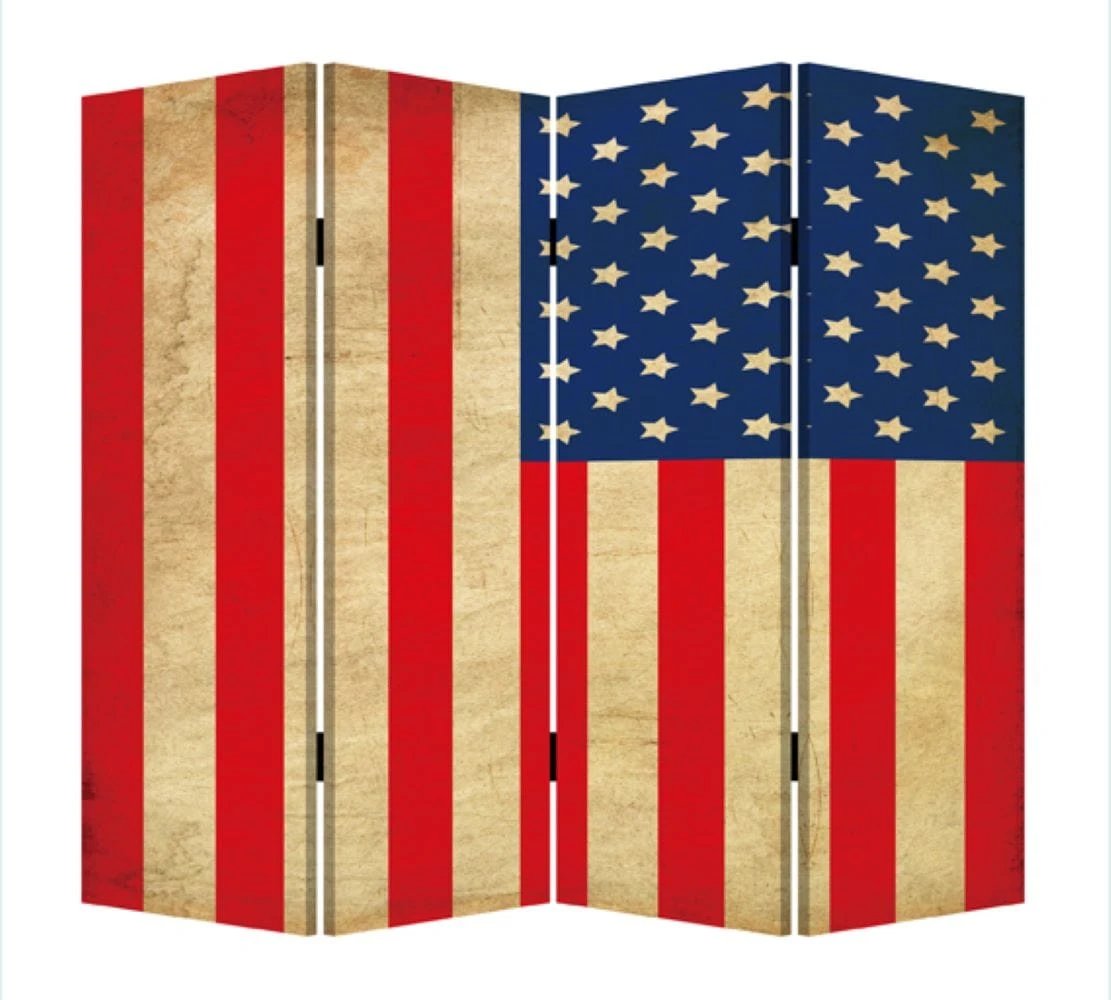 84" X 84" Blue And Red Wood Canvas American Flag Screen - Homeroots - Flyclothing LLC