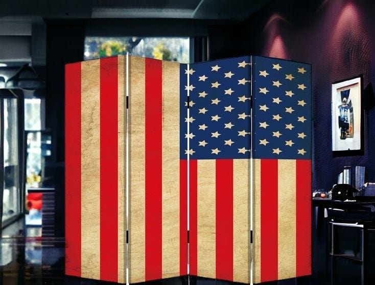 84" X 84" Blue And Red Wood Canvas American Flag Screen - Homeroots - Flyclothing LLC