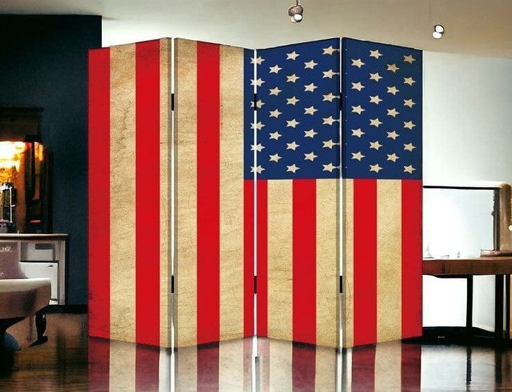 84" X 84" Blue And Red Wood Canvas American Flag Screen - Homeroots - Flyclothing LLC