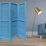 Blue Finish Wood Shutter 3 Panel Room Divider Screen - Homeroots