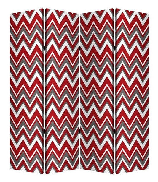 84" X 84" Red And Gray Wood Canvas Screen - Homeroots