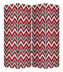 84" X 84" Red And Gray Wood Canvas Screen - Homeroots