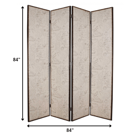 84 X 84 Tan Wood & Fabric  Screen - Homeroots