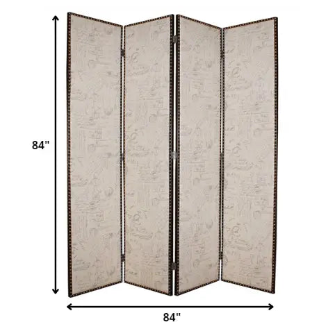 84 X 84 Tan Wood & Fabric Screen - Homeroots - Flyclothing LLC