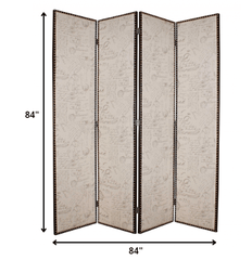 84 X 84 Tan Wood & Fabric  Screen - Homeroots