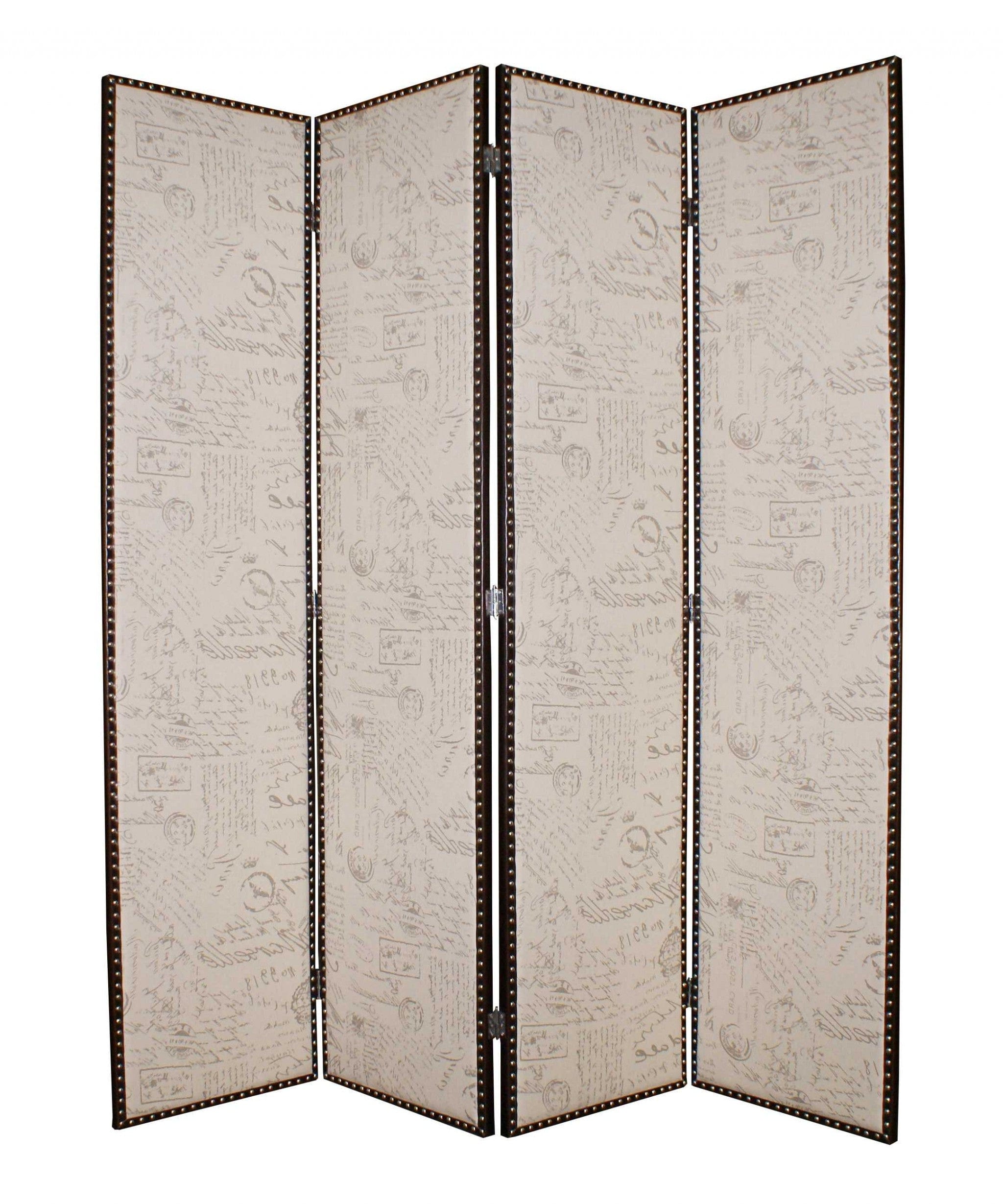 84 X 84 Tan Wood & Fabric  Screen - Homeroots