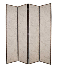 84 X 84 Tan Wood & Fabric  Screen - Homeroots