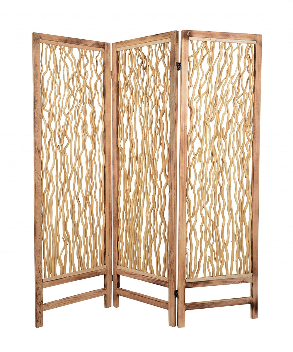 60 X 69 Brown 3 Panel Wood Foldable Screen - Homeroots - Flyclothing LLC