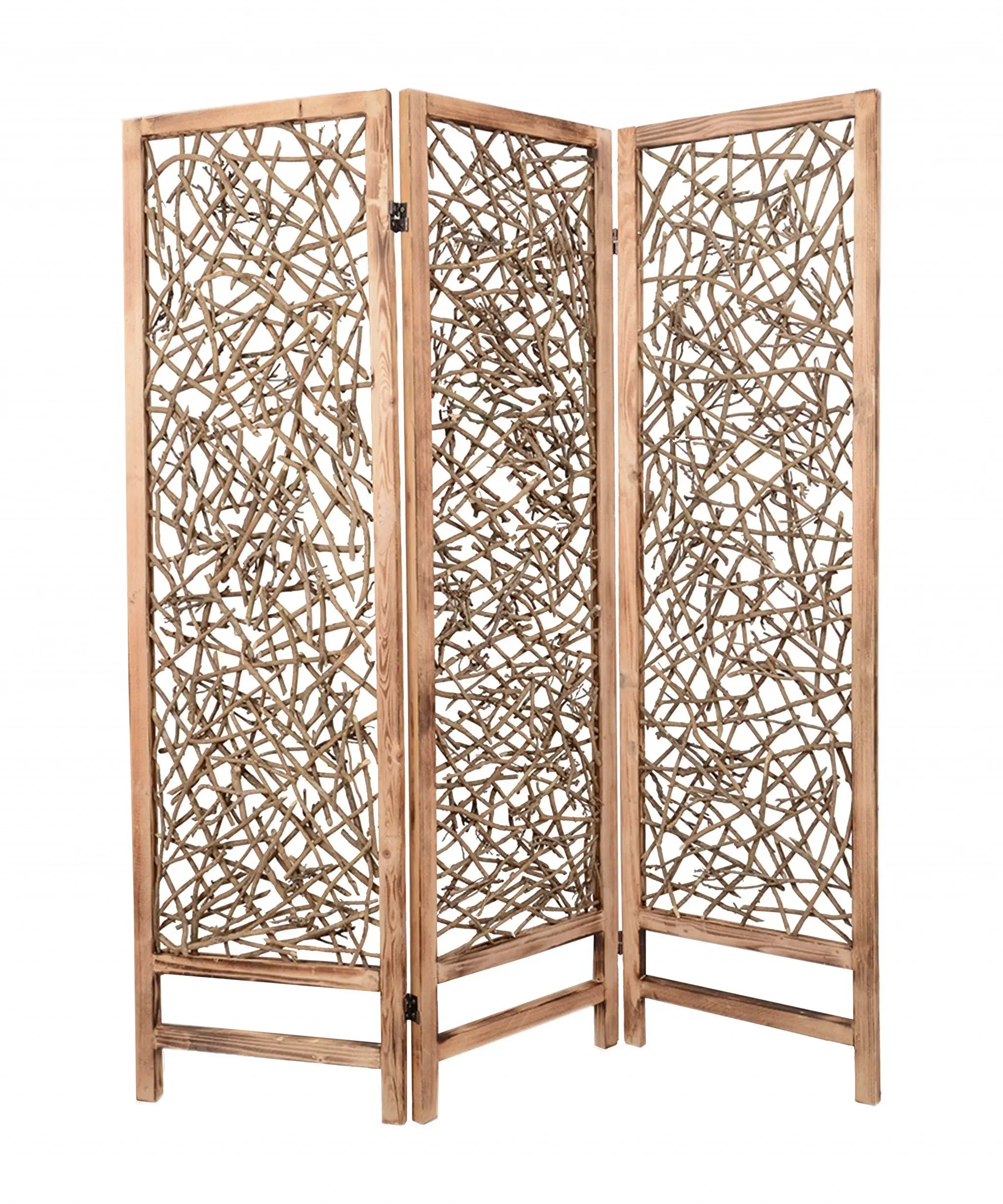 60 X 69 Brown 3 Panel Wood Foldable Screen - Homeroots - Flyclothing LLC