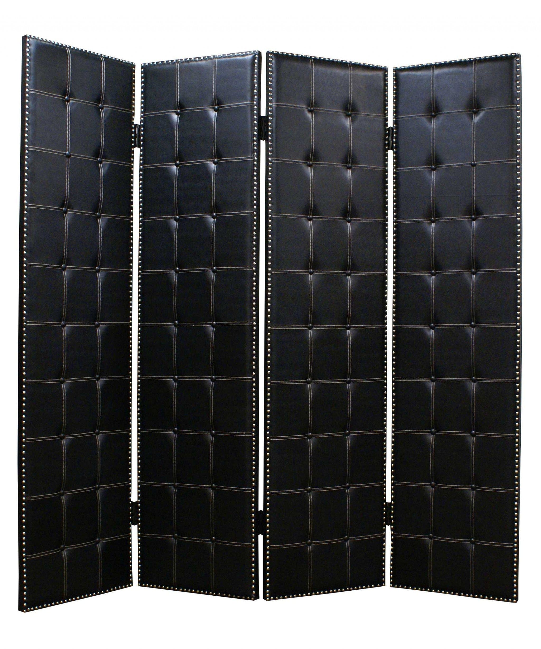 84 X 84 Black Faux Leather  Screen - Homeroots