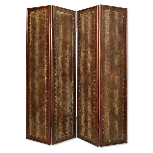 76" X 84" Brown Faux Leather Reptillian  Screen - Homeroots