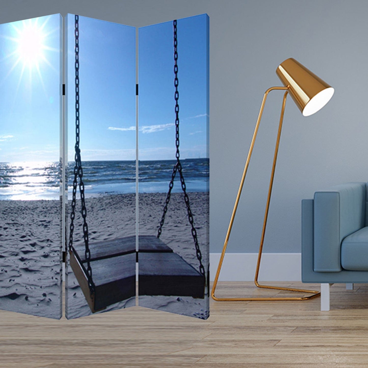 48" X 72" Multi Color Wood Canvas Seaside Serenity Screen - Homeroots - Flyclothing LLC