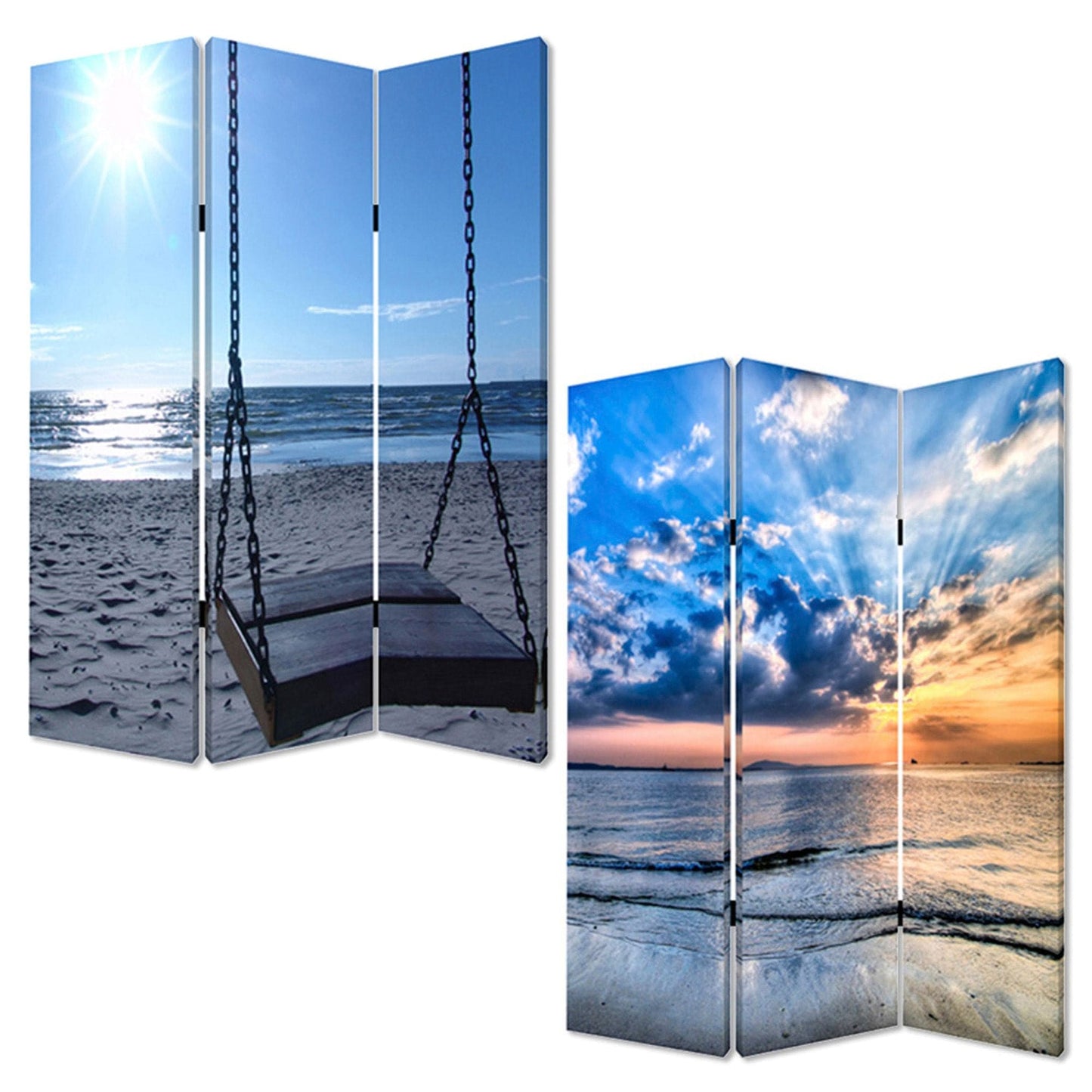 48" X 72" Multi Color Wood Canvas Seaside Serenity Screen - Homeroots - Flyclothing LLC