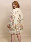 Plus Size Fringe Printed Open Front Cardigan - Trendsi - Flyclothing LLC