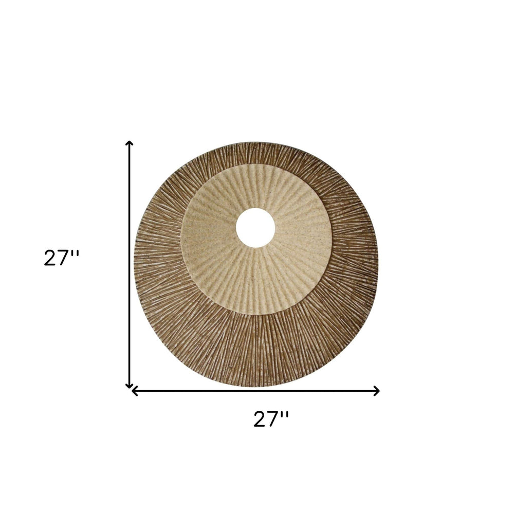 27" X 27"X 3" Brown Round Double Layer Ribbed Wall Plaque - Homeroots - Flyclothing LLC