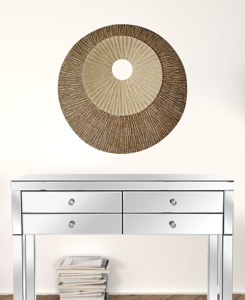 27" X 27"X 3" Brown Round Double Layer Ribbed Wall Plaque - Homeroots - Flyclothing LLC