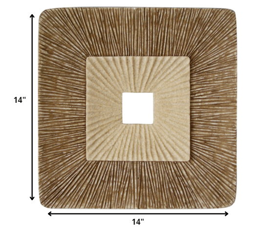 14" X 14" X 2" Brown Concave Square Double Layer Ribbed Wall Plaque Set Of 2 - Homeroots - Flyclothing LLC